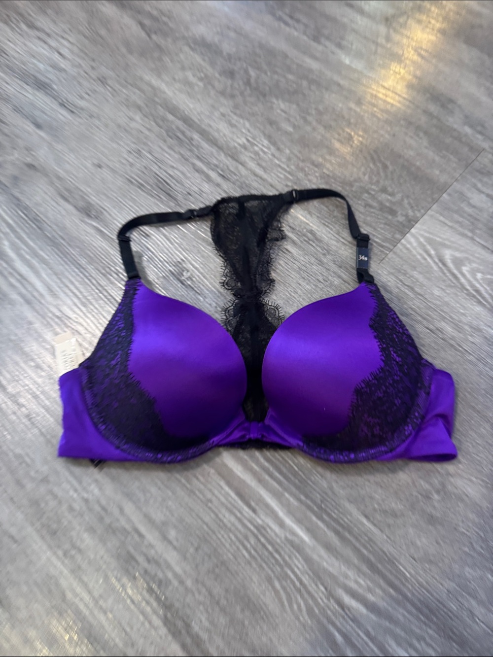 Victoria's Secret Purple Satin Push-Up Bra with Black Lace Racerback